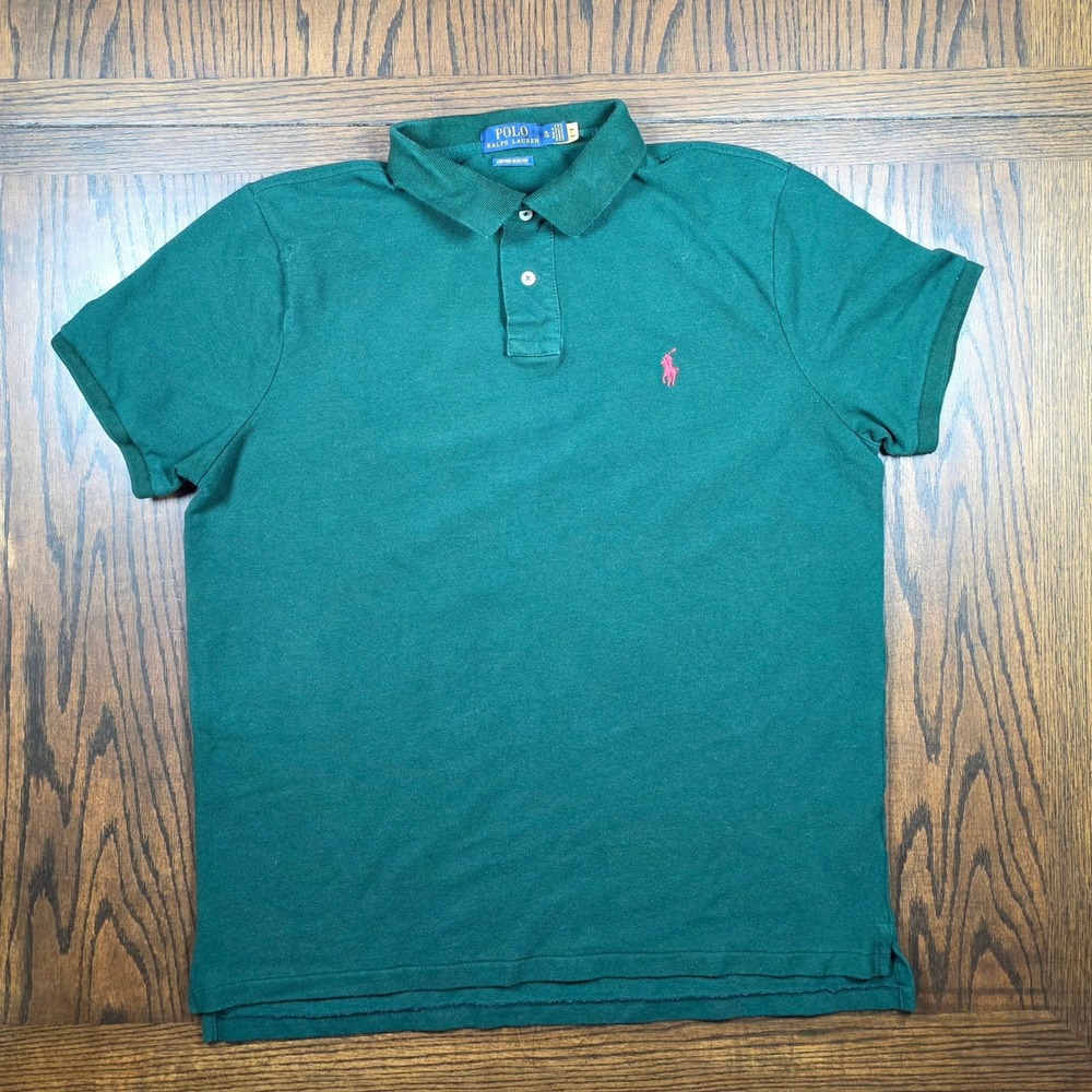 Polo Ralph Lauren Men Green Custom Slim Fit Polo Shirt Red Pony XL